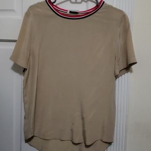 Equipment tan silk short sleeve shirt sz S/P